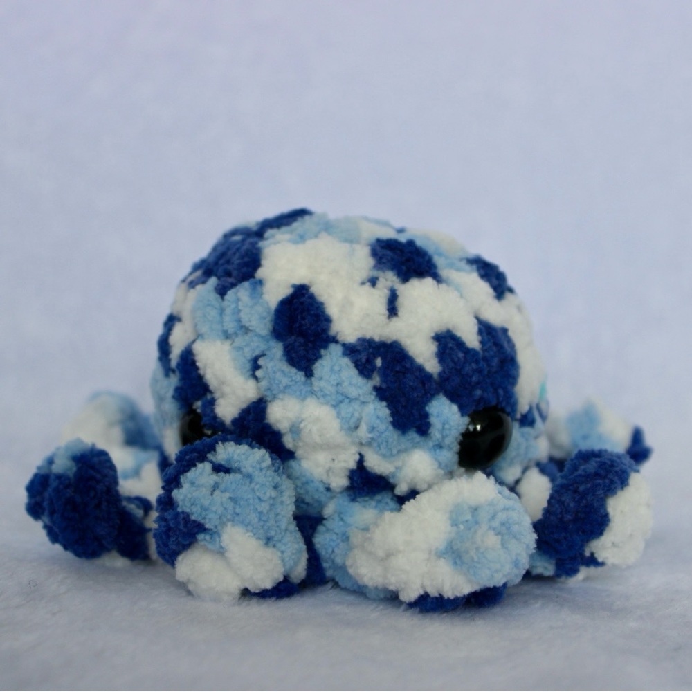 Handmade Multi-Blue Crochet Mini Octopus